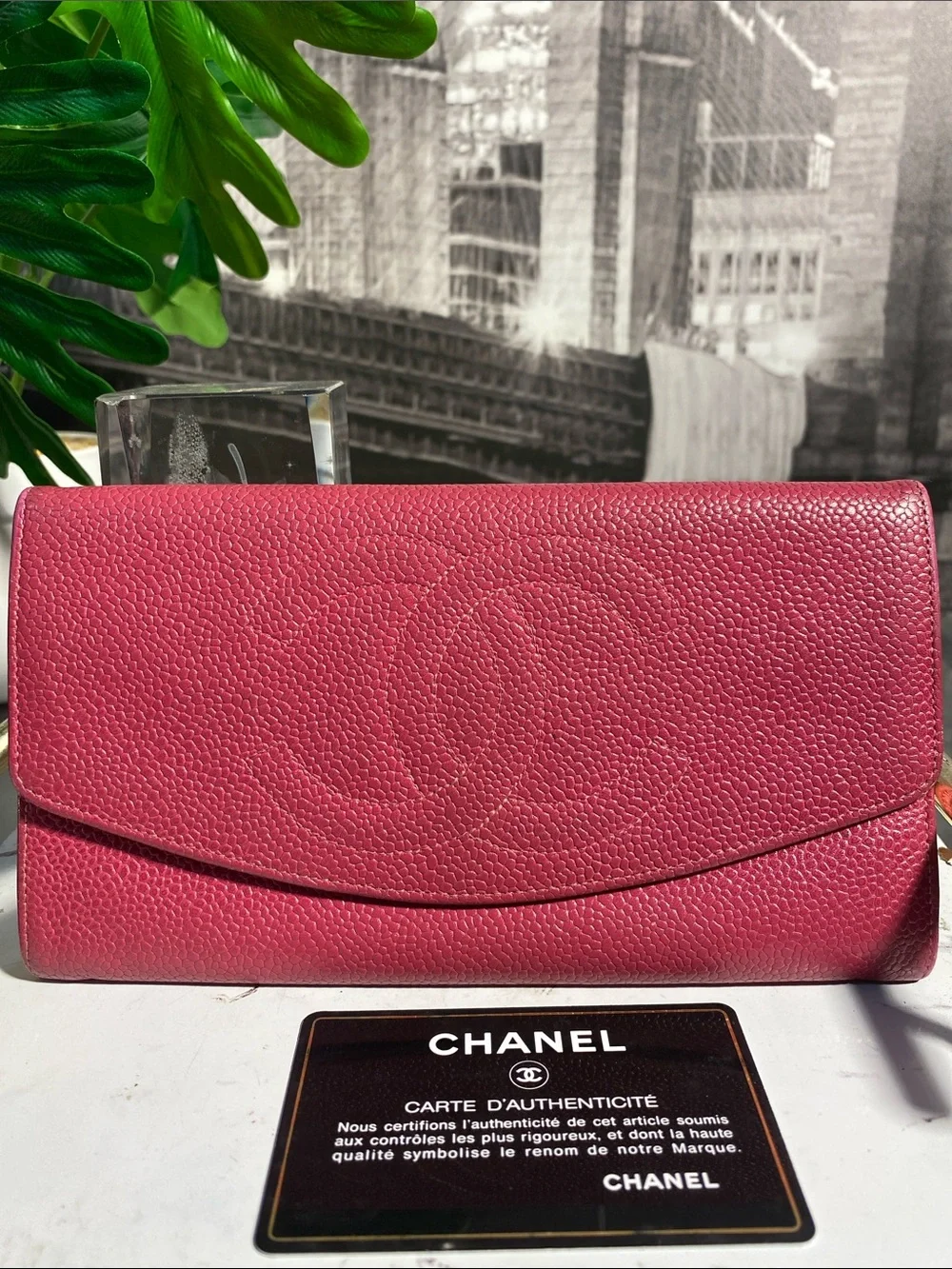 Authentic CHANEL COCO Mark Pink Caviar Skin Flap Purse
